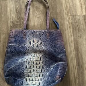 Blue Crocodile-Embossed Tote Bag